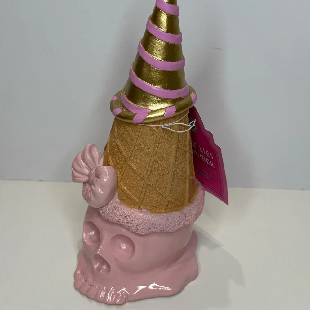 HERE LIES SUMMER Pink Skull & Bow Ice Cream Cone Halloween Summerween Decor NWT - Picture 2 of 15